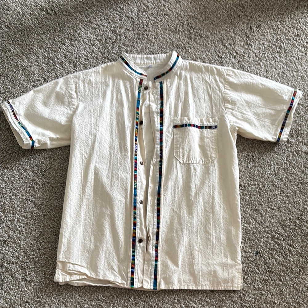 Men's Cream Shirt with Multicolor Trim
